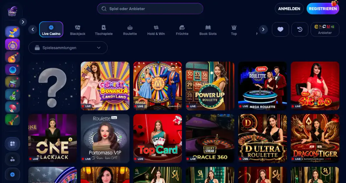 Live-Casino-Bereich von wizardo.casino